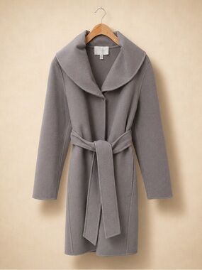 JOSEF Wool Blend Wrap Coat Gray Belted Quiet Luxury Jacket PS
